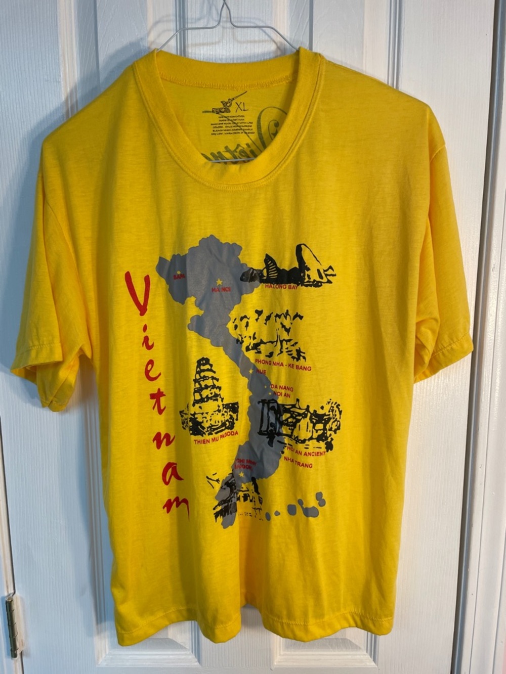 Yellow Vietnam Map Graphic Tee. Vivid colors.